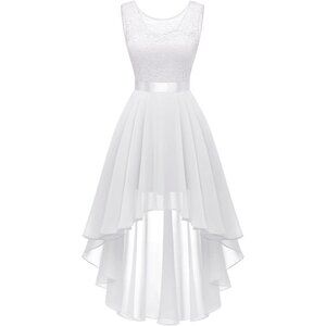 BeryLove Women White Chiffon Scoop Neck Sleeveless Lace Cocktail Formal Dresses